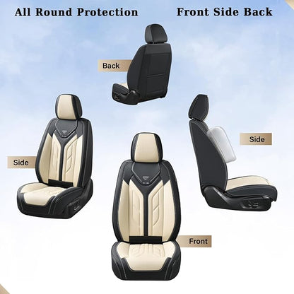 Coverado Front Seat Covers, Car Seat Covers Front Seats, Leather Seat Covers for Cars, Automotive Seat Covers Car Seat Protector Car Accessories Fit for Most Sedans SUV Pick-up Truck(Black&Beige)