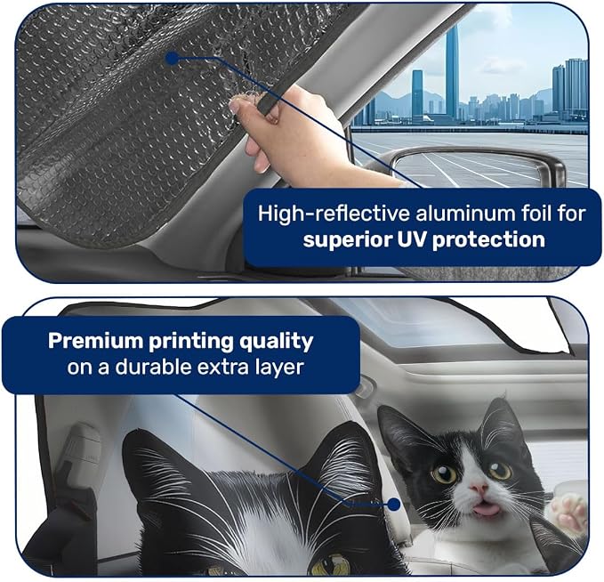 GENANY Family Cat Windshield Cover for Car SUV Truck (55x30 Inches), Foldable Heat Shield, Shades for Front Windows, Protector Blocks UV, Car Decor