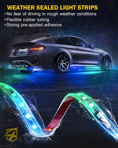 Xprite Car Underglow Light, 6 Pcs Under Glow Kit for Car with Dream Color Dancing Chasing, App & Remote Control 16 Million Colors Sound & Music Waterproof Under Glow Lights for Truck