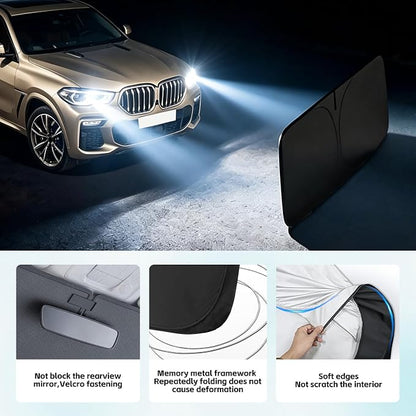 Windshield Sun Shade for BMW X6 2015-2026 Sunshade 300T Windshield Cover Shield Protector Blocks UV Rays Custom Fit X6 Front Window Shades Windshield Accessories Keep Cool Foldable