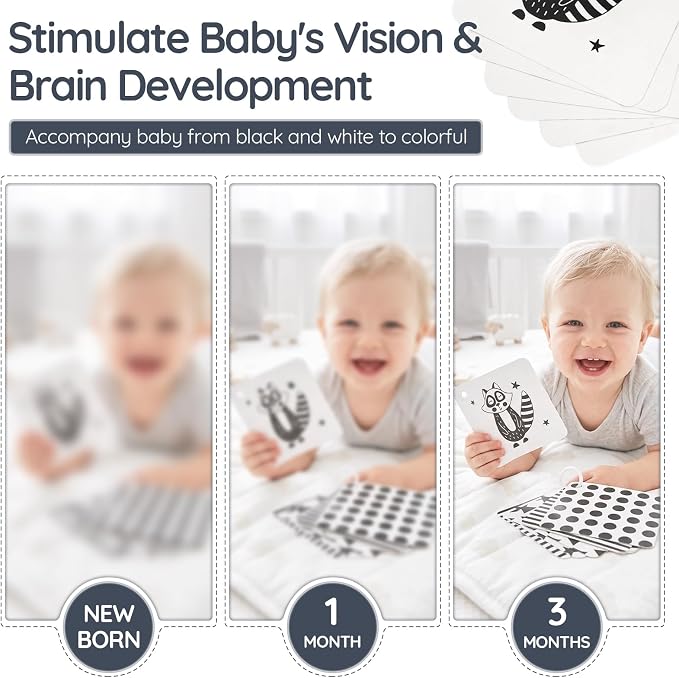 Joyreal High Contrast Baby Toys for Newborn, Black and White Baby Sensory Toys with Car Seat Toys,Infant Toys with Black White Cards Book, Montessori Toys for Baby Gifts (Elephant Theme)