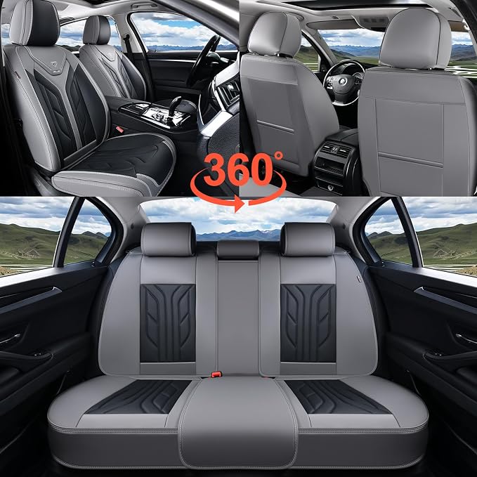 Coverado Seat Covers, Car Seat Covers Front Seats, Leather Seat Covers for Cars, Automotive Seat Covers Car Seat Protector Car Seat Cushion Universal Fit for Most Sedans SUV Pick-up Truck(Gray&Black)