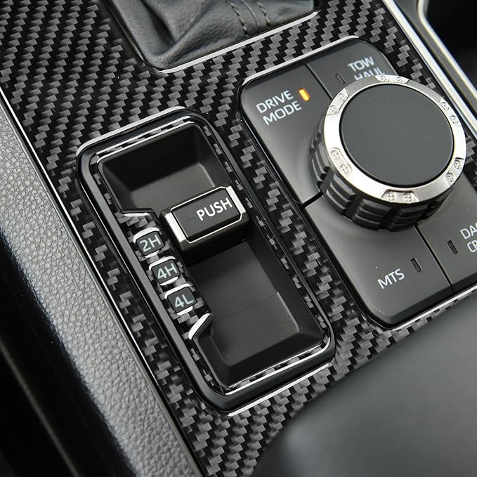 NVCNX Real Premium Carbon Fiber for Toyota Tundra 2022-2026 / Sequoia 2023-2026 2024 2025 Car Center Console Gear Shift Panel Cover Interior Trim Accessories Overlay Sticker 2PCs for Four Wheel Drive