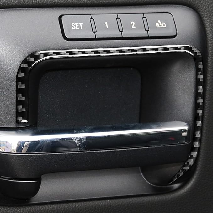 Real Premium Carbon Fiber Fit for Chevy Silverado/GMC Sierra 1500 2014-2018 for 2500/3500HD 2015-2019 Car Door Handle Frame Trim Decals Sticker Decor Auto Interior Accessories Cover Black