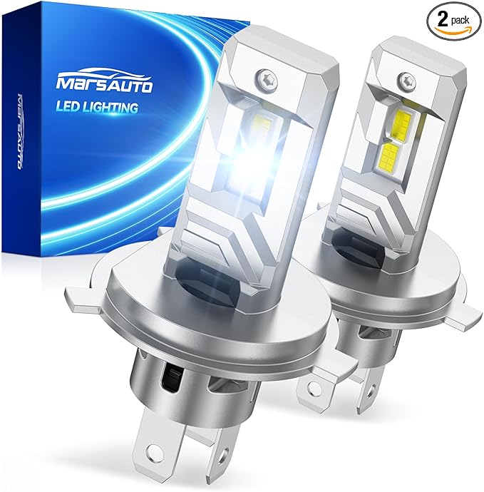 Marsauto H4 LED Bulbs, 1200% Brightness 70000LM, 6500K Cool White, 1:1 Mini Halogen Size, 8-Hole Adjustable Ring for Perfect Beam, CANbus Ready, Plug and Play, Pack of 2