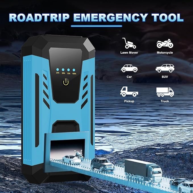 12v Jump Starter for 10.0L Gas/8.0L Diesel, 6000A Peak Car Battery Jumper Starter Portable, IP66 Waterproof Jump Box with Emergency Light and Storage Case