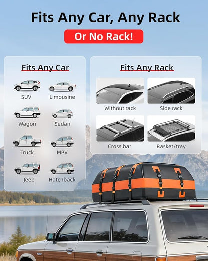 Abahub 21 Cubic Feet Waterproof 840D Large Universal Car Cargo Roof Top Carrier Bag, Car Roof Topper Storage for SUV, Van, Vehicle Travel, for All Cars with/Without Rack