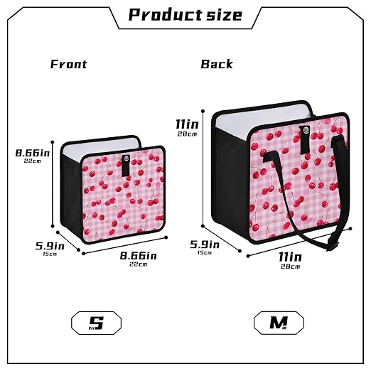Car Trash Can Organizer Bin with Adjustable Strap for Back Front Seat Console Waterproof Leakproof Collapsible Portable 11 Inch Pink Juicy Checkered Cherry