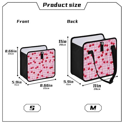 Car Trash Can Organizer Bin with Adjustable Strap for Back Front Seat Console Waterproof Leakproof Collapsible Portable 11 Inch Pink Juicy Checkered Cherry