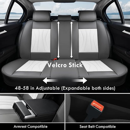 Coverado Seat Covers Full Set, Leather Car Seat Covers, Waterproof Seat Covers for Cars, Front and Back Seat Covers, Car Seat Protectors Car Seat Cushions Universal Fit for Most Cars, Gray&White