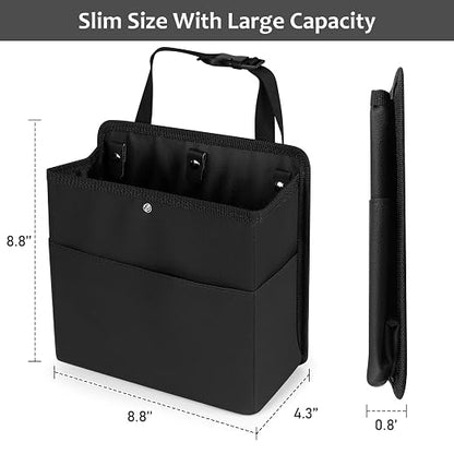 Accmor Car Trash Can with Pocket, Small Vehicle Dustbin Automotive Garbage Organizer Bin with 60 Pcs Trash Bags, Hanging Cars Storage Container for SUV Vans (Black)