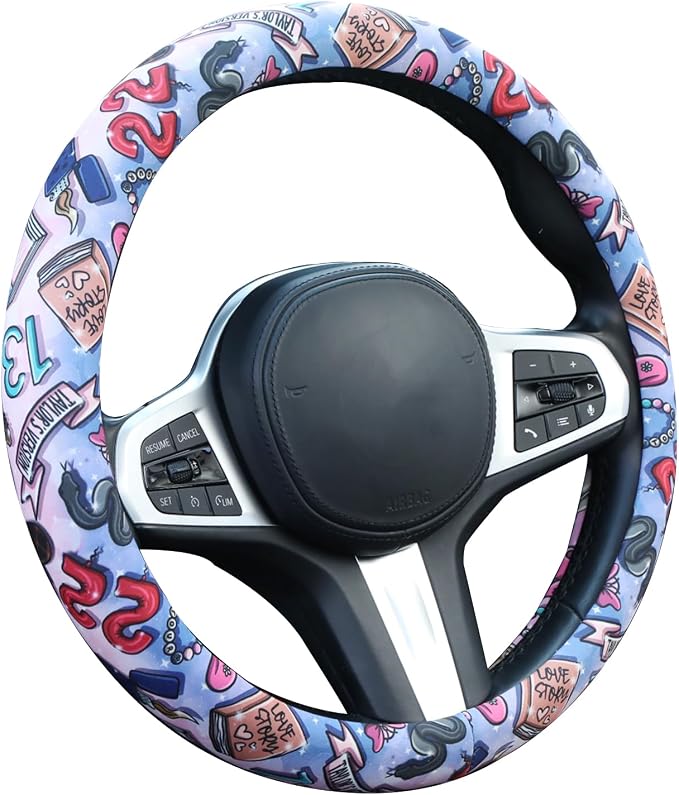 Pop Singer Tags Steering Wheel Cover Auto Steering Wheel Protector, Anti-Slip, Breathable, Absorbing Sweat, Universal Car Accessories 14.5–15 inch