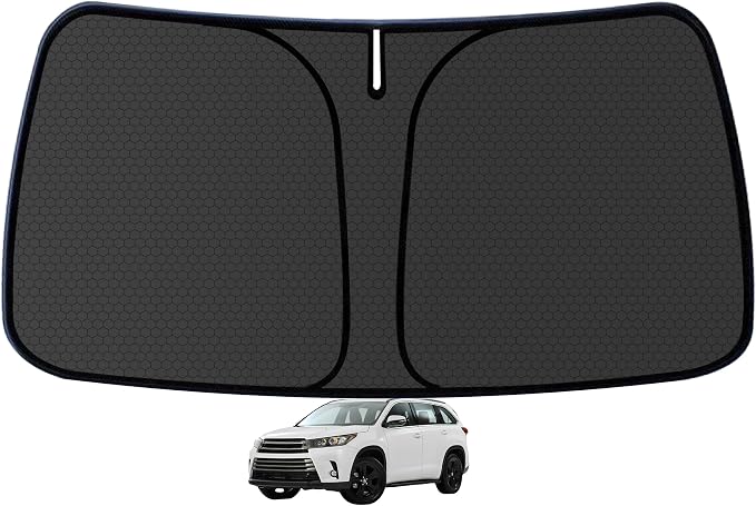 Highlander Customized Windshield Sun Shade for 2020-2025 2026 Highlander L | LE | XLE | Limited | Platinum Front Window Sunshade Visor Protector Foldable Blocks UV Rays Keep Car Cooler Accessories