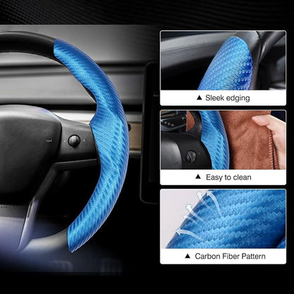 Canvcle Steering Wheel Cover for Tesla Model 3/Model Y Accessories Carbon Fiber Steering Wheel Cover Protector Anti-Slip, Comfortable Grip, Breathable, Model 3/Y Accessories, Blue