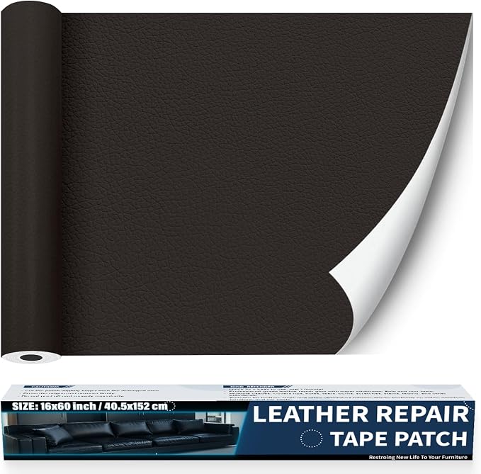 Zenyao Leather Repair Patch Tape - Self Adhesive Leather Repair Kit for Car Seat Furniture, Heavy Duty Vinyl Repair Patch for Couch Sofa, Waterproof Fix for Tears, 12x30 Inch Roll, Dark Brown