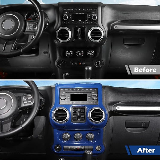 RT-TCZ for Jeep JK Blue Dash Accents Radio A/C Controls Cover Trim for Jeep Wrangler JK JKU 2011-2017 ABS Interior Accessories 2pcs