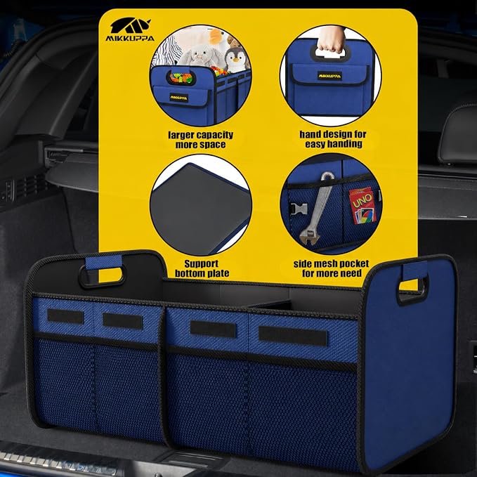 MIKKUPPA Car Trunk Organizer - 75L Collapsible Trunk Organizer for Groceries, Trunk Storage Organizers for SUV Auto Truck Van with Non Slip Bottom (Blue)