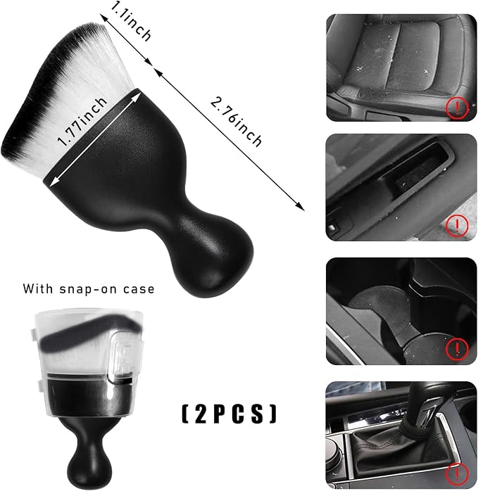 Dickno 2PCS Car Interior Dust Brush, Soft Scratch Free Auto Detailing Brushes, Universal Vehicle Interior Cleaning Tool for Automotive Dashboard, Air Vents, Leather (White & Black)