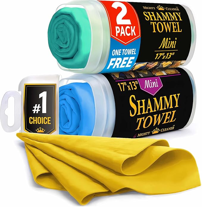 Premium 2pk Mini +1 Free Shammy Cloth for Car Drying - 17”x13” - Super Absorbent Chamois Towel for Car - Scratch-Free, Reusable & Soft Cleaning Towel