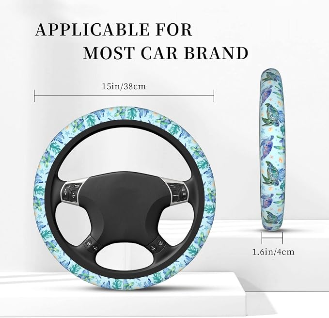 Sea Turtle Steering Wheel Cover Anti-Slip,Sweat Absorption Universal 15 inch Steering Wheel Covers Cute car Accessories for Men Women