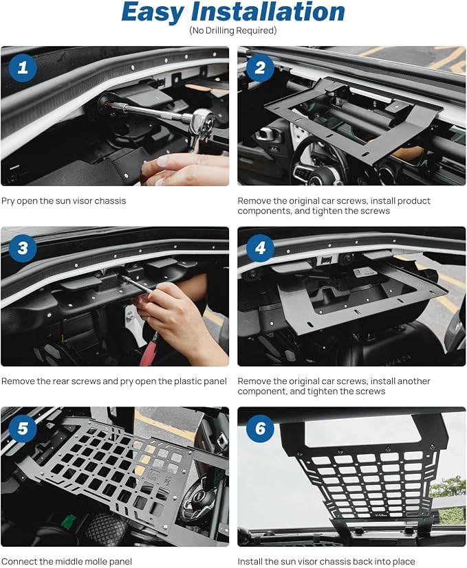 JOYTUTUS Hard Top Roof Rack Molle Panel Compatible with Wrangler JL JLU & Gladiator JT 2018-2026, Wrangler Overhead Molle Panel Storage Cargo Roof Rack, No Drilling(Not for Soft-Top)