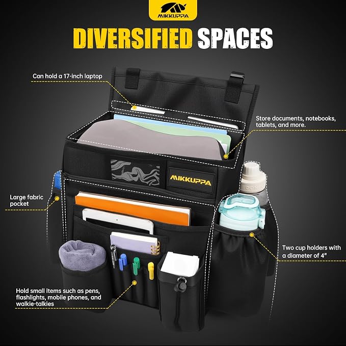 MIKKUPPA Car Front Seat Organizer - Upgraded Enlarged Passenger Seat Organizer with Dedicated Laptop Tablet Storage & Cup Holder, Suitable for Car File Organizer & Patrol Bag Law Enforcement