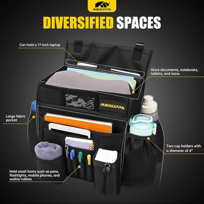 MIKKUPPA Car Front Seat Organizer - Upgraded Enlarged Passenger Seat Organizer with Dedicated Laptop Tablet Storage & Cup Holder, Suitable for Car File Organizer & Patrol Bag Law Enforcement