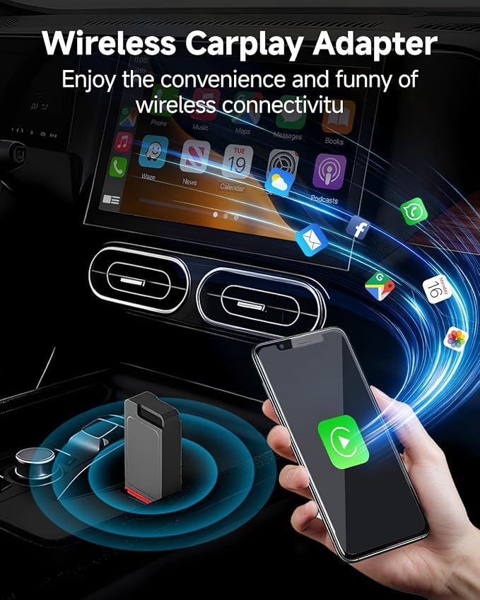 Wireless CarPlay Adapter for iPhone & Android, 2026 Upgraded Wired to Wireless for Apple CarPlay, Mini USB Design Car Play Adapter with Type-C Extension, Plug and Play, Stable Connection & No Latency