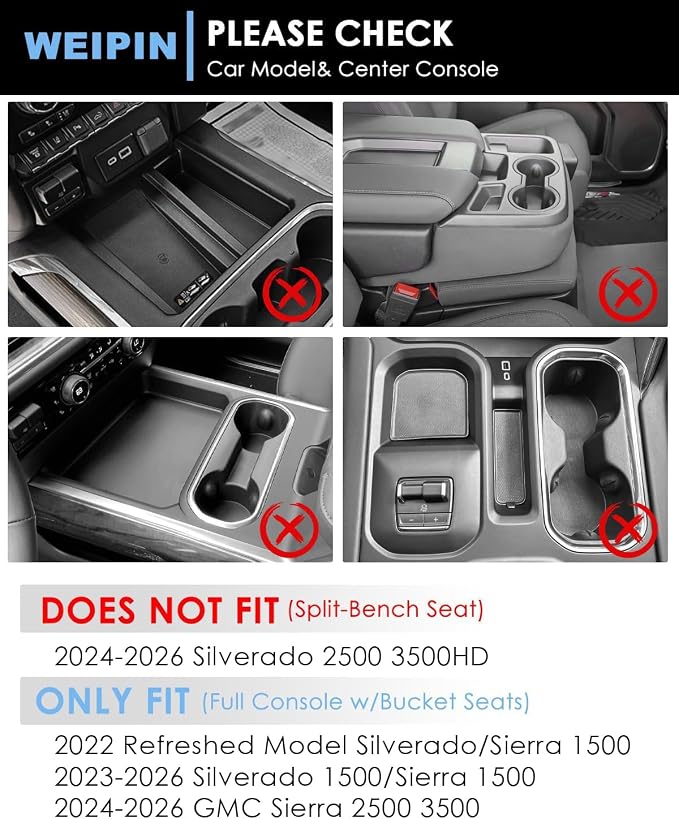 for 6PCS Refreshed Models 2022-2026 Silverado/Sierra 1500 & 2024-2026 Sierra 2500 3500 Console Liners - [3D High-Edge Liquid Silicone] 6PCS Cup Holder Mats, Full Console w/Bucket Seats ONLY - Red
