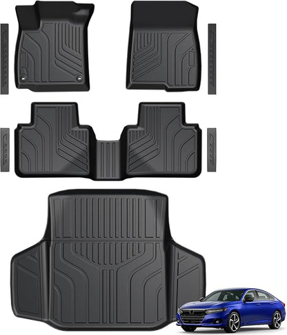 Floor Mats for Honda Accord 2018-2022, All Weather Floor Mats Trunk Cargo Liner and Door Sill Guards Accessories, Full Coverage Set