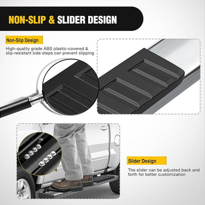 Nilight Running Boards for 2019-2026 Chevy Silverado/GMC Sierra 1500 Crew Cab 2020-2026 Silverado/GMC Sierra 2500HD 3500HD 6 Inch Stainless Steel Bolt-on Side Step Nerf Bars