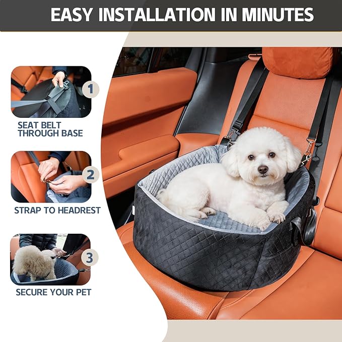 TOPOmericeDog Car Seat for Small Dogs up to 30 lbs, Pet Booster Seat with Adjustable Harness & Non-Slip Base, Cozy Dog Car Bed for Travel, Removable Machine Washable Cover for Cars, Trucks & SUVs