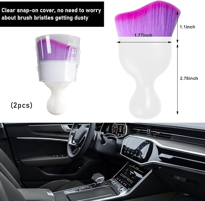 Ziciner 2 PCS Car Detailing Brush, Curved Soft Bristles Auto Removal Dust Collectors, Universal Vehicle Dashboard, Air Conditioner Vents etc Interior Cleaning Tool Accessory (White/Purple)