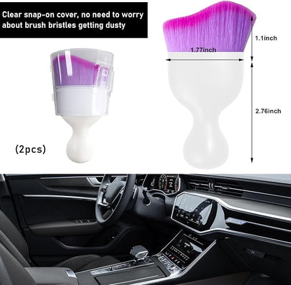Ziciner 2 PCS Car Detailing Brush, Curved Soft Bristles Auto Removal Dust Collectors, Universal Vehicle Dashboard, Air Conditioner Vents etc Interior Cleaning Tool Accessory (White/Purple)