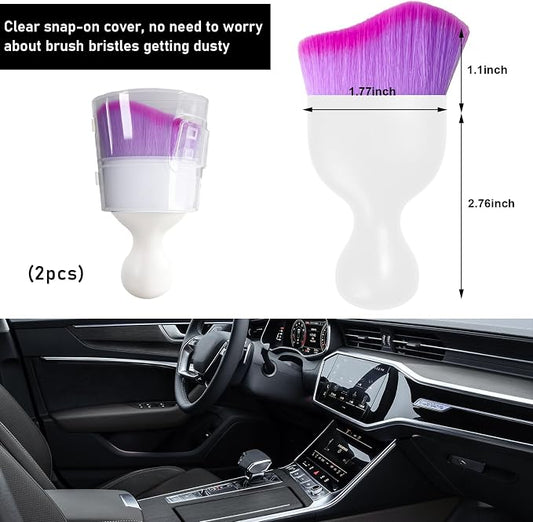 Ziciner 2 PCS Car Detailing Brush, Curved Soft Bristles Auto Removal Dust Collectors, Universal Vehicle Dashboard, Air Conditioner Vents etc Interior Cleaning Tool Accessory (White/Purple)