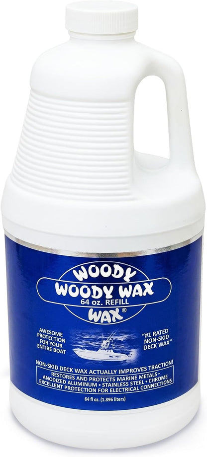 Woody Wax Boat Protection Refill Pack, Non-Skid Deck Wax & Professional Metal Restorer, All-In-One Marine Protection for Decks, Hulls & Towers; No-Buff Formula Against Corrosion & Saltwater, 64 oz