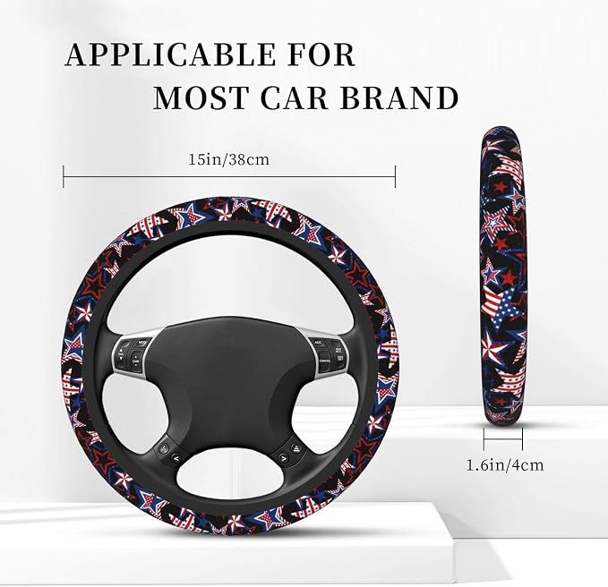 Memorial Day Patriotics Steering Wheel Cover Forth of July America 250 Anti-Slip,Sweat Absorption Universal 15 inch Steering Wheel Covers Cute car Accessories for Women