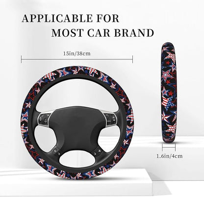 Memorial Day Patriotics Steering Wheel Cover Forth of July America 250 Anti-Slip,Sweat Absorption Universal 15 inch Steering Wheel Covers Cute car Accessories for Women