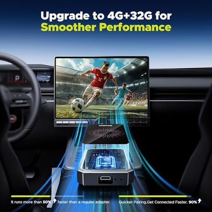LAMTTO Wireless CarPlay Adapter with Gemini AI, 4GB+32GB Magic Box with Full Google Play Access—Download Streaming Apps, Games, Support Android Auto, OTA, HDMI, Airplay, USB Drive Media Playback