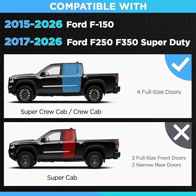 PZ 6" Running Boards for 2015-2026 Ford F-150 Super Crew Cab 4-Door 2017-2026 Ford F250 F350 Super Duty Crew Cab Mirror Stainless Steel Side Steps Nerf Bars