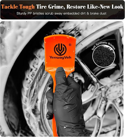 YeewayVeh 4PCS Car Wheel Brush Kit, Microfiber Wheel Cleaner Brush with Boar Hair Detailing Brush, Bendable & Durable Wheel and Tire Brush Kit for Cleaning Wheels, Tires