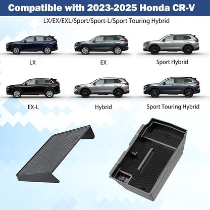 Center Console Organizer for 2023-2025 Honda CR-V, 2-Layer Armrest Storage Tray & Charging Station Caddy, ABS Car Interior Accessories OEM Style Leather Texture-2PCS