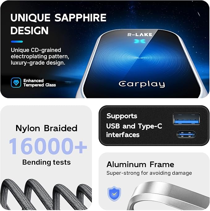 Wireless CarPlay Adapter for Apple iPhone (2025 Upgraded) - Multi-User Seamless Connection for Convert Wired to Wireless Car Play Adapter - No Latency from iOS 10+ to Screen w/USB C (Blue)