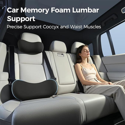 Lumbar Support Pillow - Back Pain Relief Cushion, Fits Tightly Around the Coccyx, Ergonomics Memory Foam, Skin-Friendly Fabric, Fit Car Drive, Office Chair, Rest Seat, Wheelchair (Black)