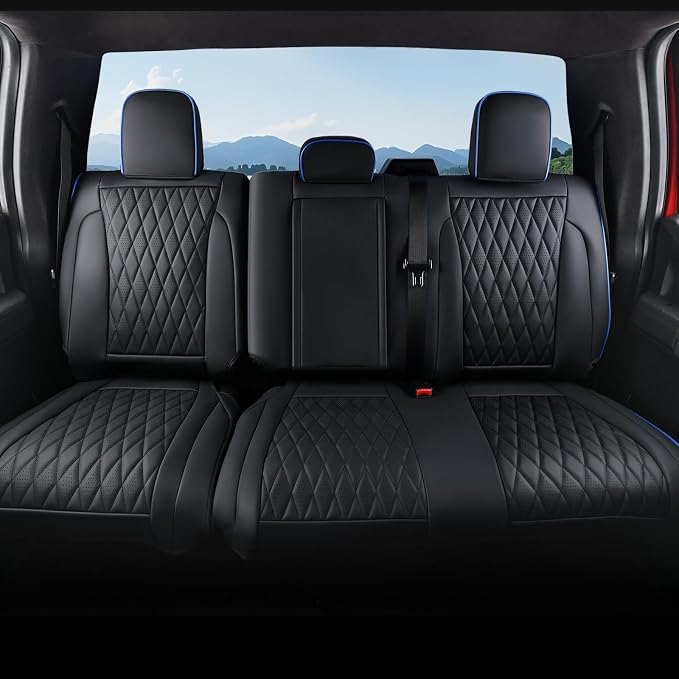 Coverado Leather Rear Seat Covers Fit for Ford F150 F250 F350 F450, Waterproof Ford Truck Rear Seat Covers Fit for 2015-2026 F150 & 2017-2026 F250 F350 F450 (Blueline)