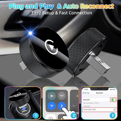 LENVA Wireless CarPlay Adapter, 2025 Upgrade Mini Design for Cars, Plug and Play Easy Use Fast Stable Connection No Delay (Only for iPhone, Not for Android)