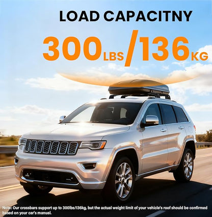 300lbs Roof Rack Cross Bars Compatible with Jeep Grand Cherokee 2011-2021 with Factory Grooved Side Rails, Aluminum Lockable Roof Rails Crossbar for Rooftop Cargo Carrier Luggage Kayak Canoe