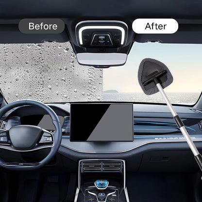 Qydipclin 11pcs Windshield Cleaner Tool, Car Window Cleaning Wash Kit with 6 Reusable Microfiber Pads 2 Spray Bottles and Extendable Handles Auto Glass Wiper Kit, Gray