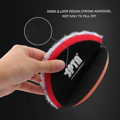 SPTA Wool Polishing Pad, 2Pcs 6''(150mm) Coarse Wool Cutting Pad, Coarse Pad BlueWool Buffing Pads Set with Hook and Loop for Heavy Cut for Car Polisher, Buffing and Polishing