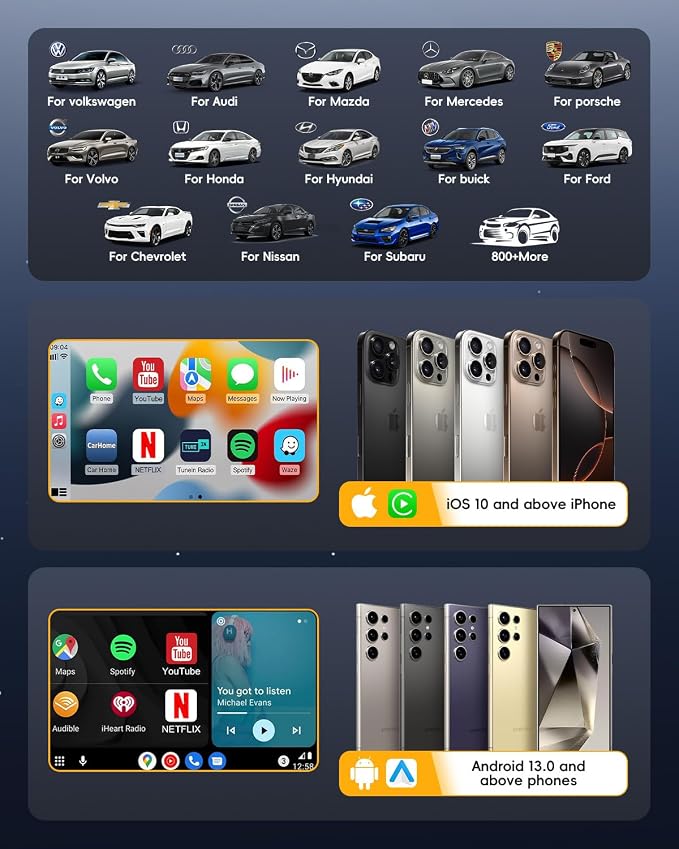 Opluz Wireless CarPlay and Android Auto Adapter 2 in1 Support Netflix/YouTube AI Box Lite for Factory Wired CarPlay Cars with U Disk/TF Card Magic Link CarPlay Ai Box Convert Wireless CarPlay Dongle